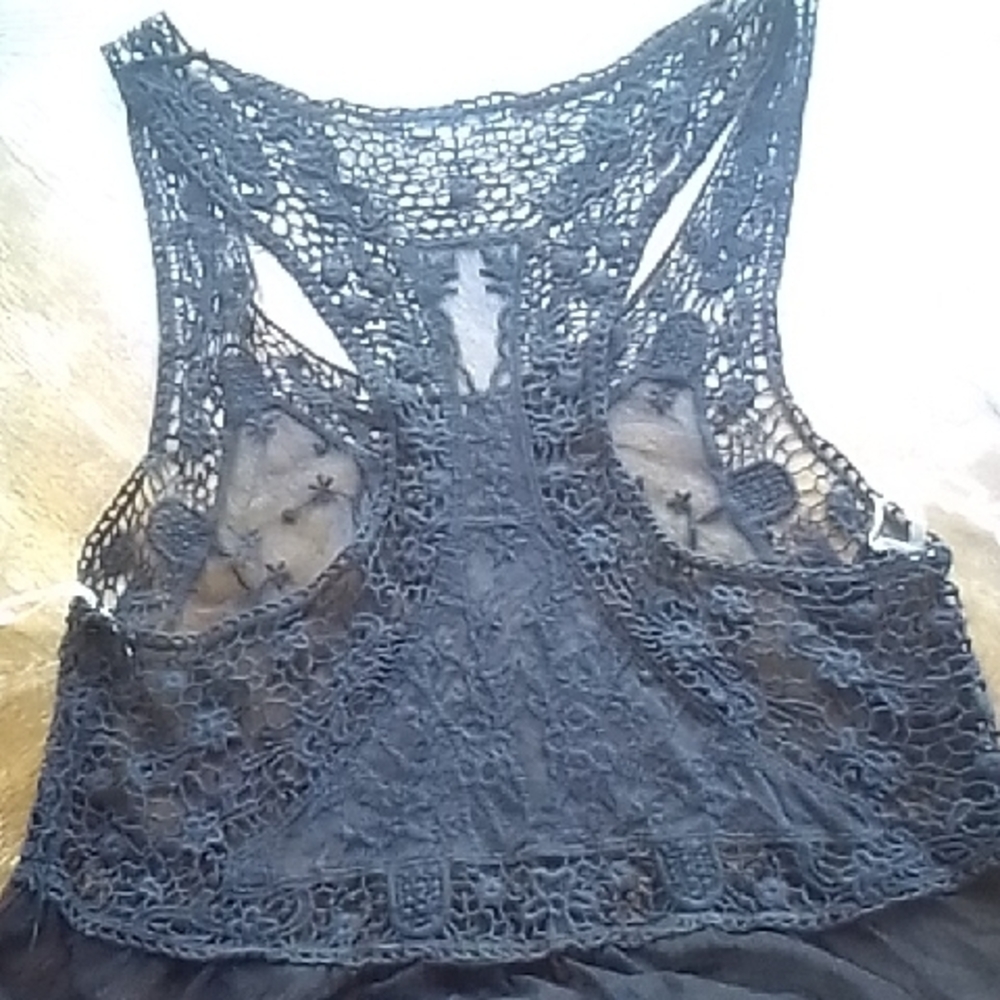 Roommates Black Lace Chemise with Scalloped Hem - Picture 8 of 11